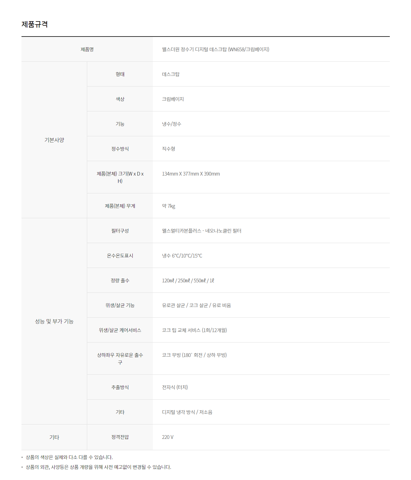 웰스 더원 디지털 데스크탑 냉정수기 (3개월 방문관리) 이미지 3