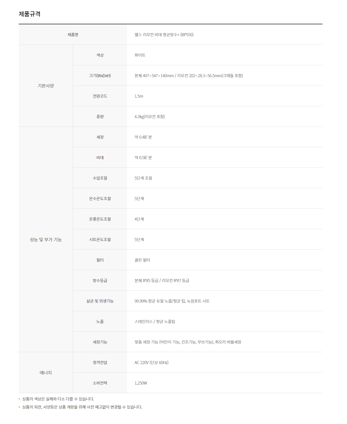 웰스 리모컨 향균방수 플러스 비데(3개월 방문관리) 이미지 3