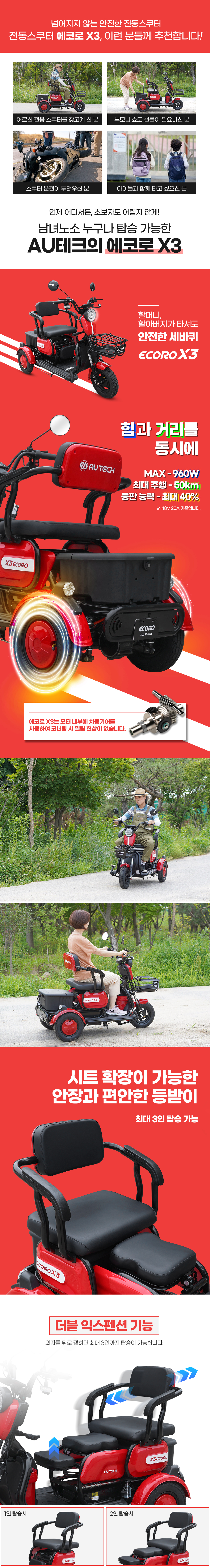에코로 X3 48V 20A RED 전동스쿠터 이미지 4