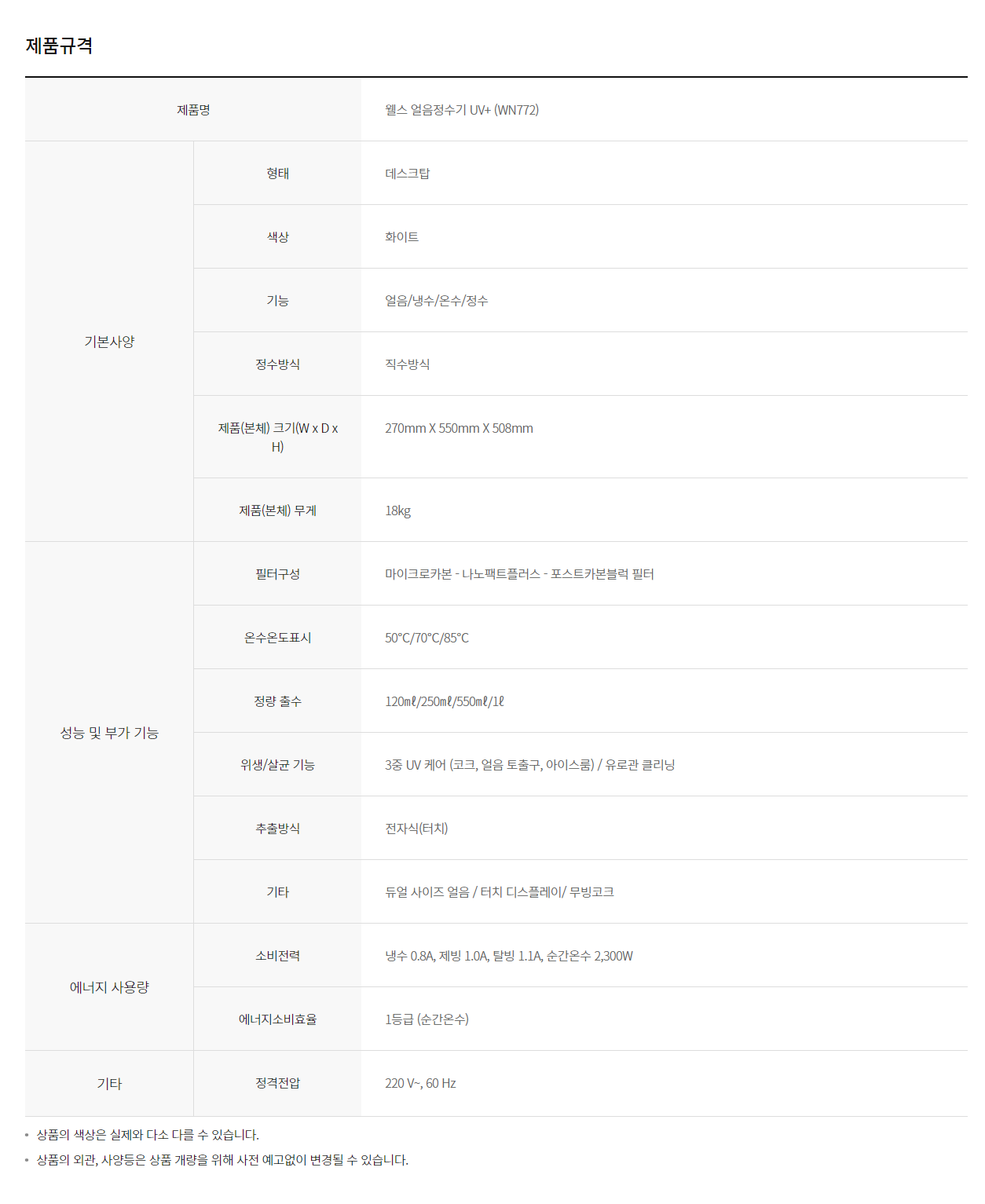 웰스 UV케어 얼음 냉온정수기 (3개월 방문관리) 이미지 3