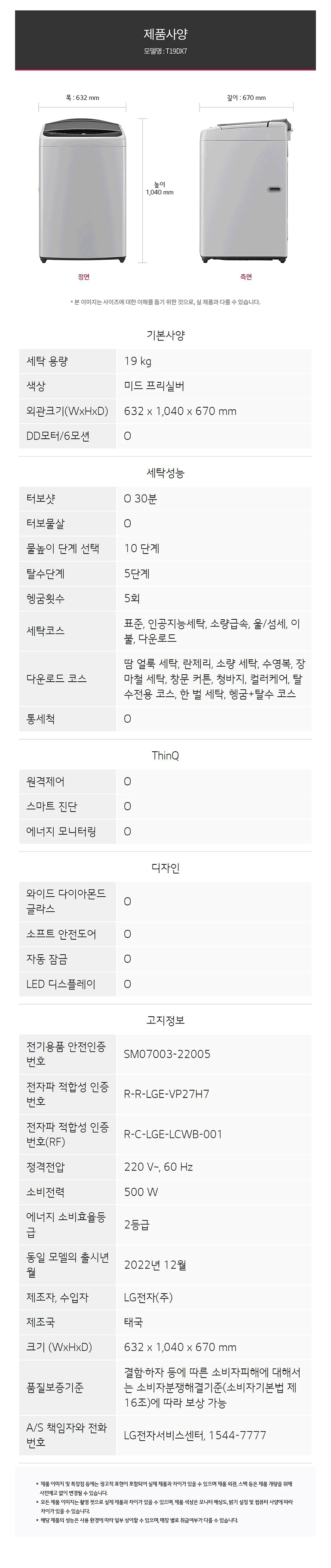 LG전자 19kg 통돌이 세탁기 이미지 3