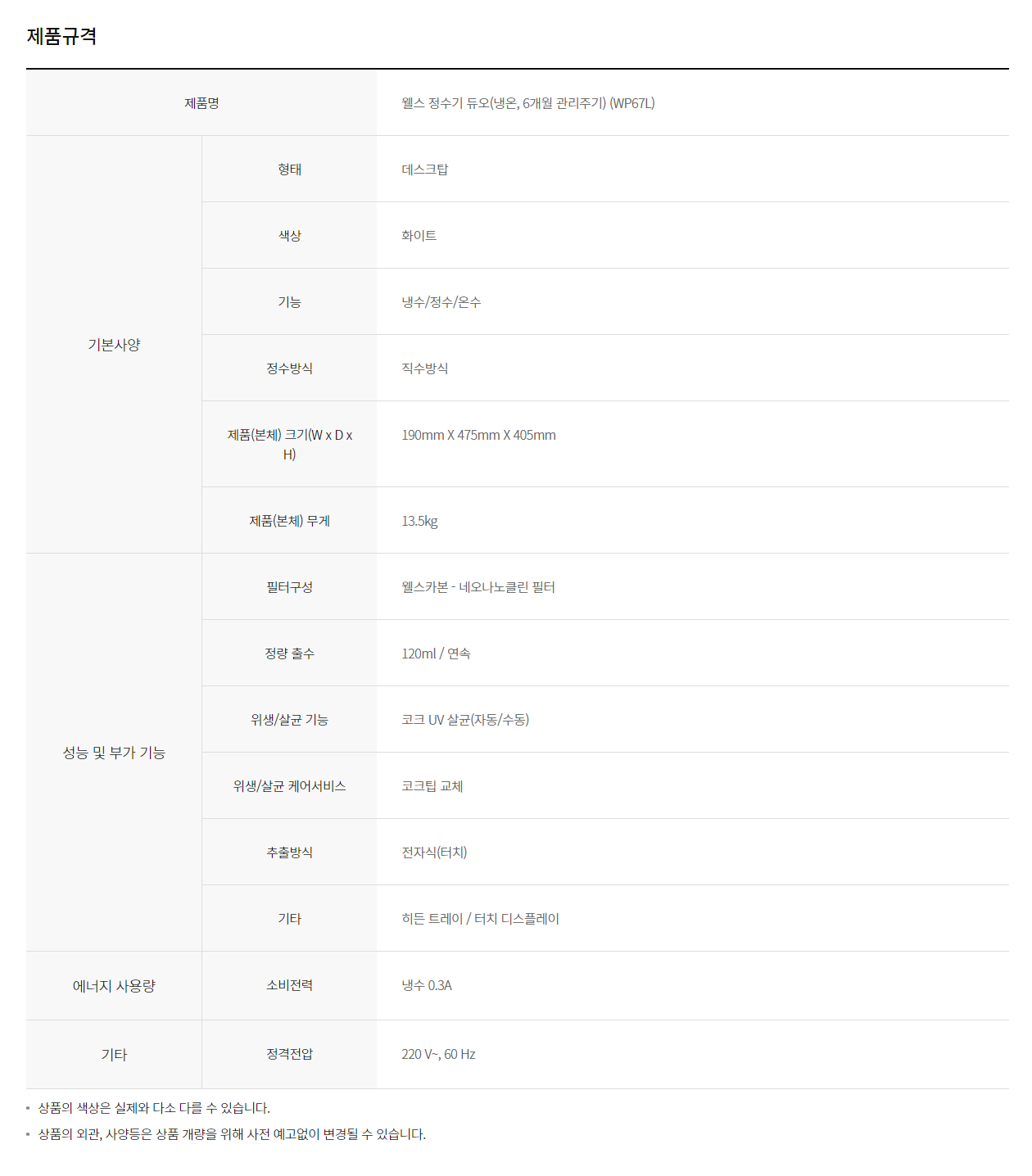 웰스 듀오 냉온정수기 (6개월 방문관리) 이미지 3