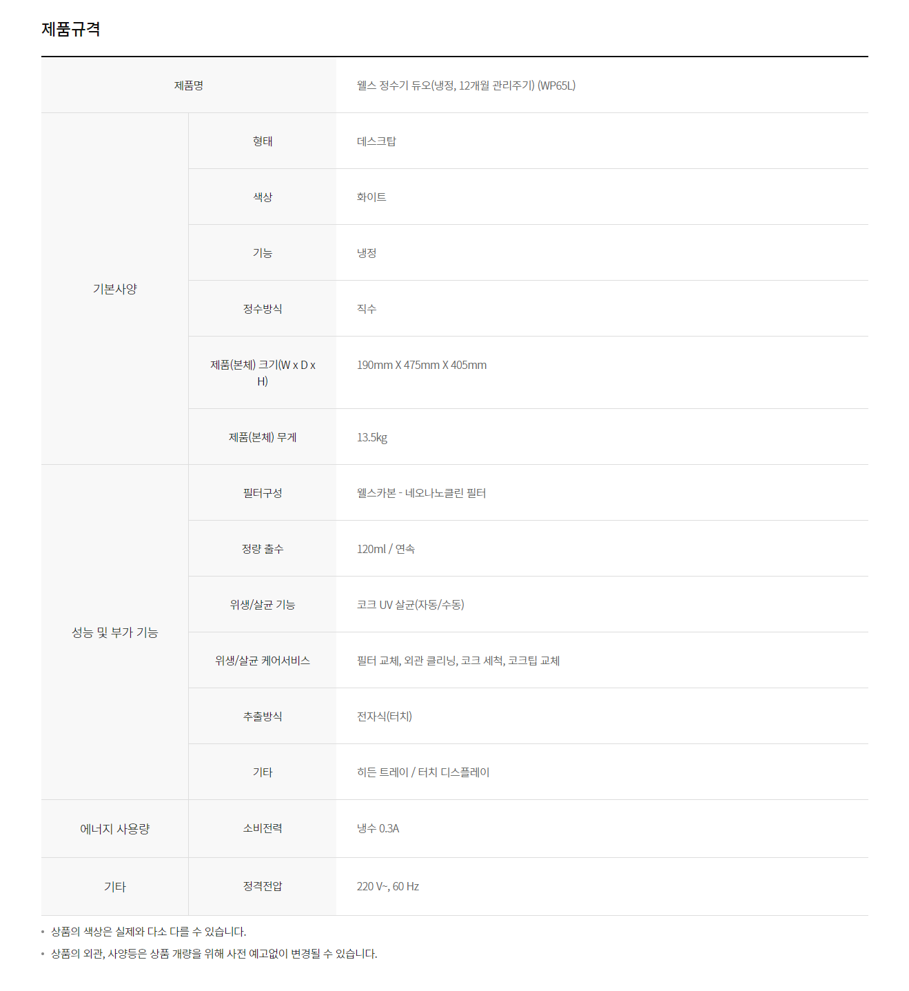웰스 듀오 냉온정수기 (6개월 방문관리) 이미지 4