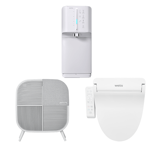 웰스 3대 결합패키지 (정수기 WQ674NWR+비데 BN150+공청기 AP107CGA) 이미지 1