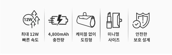 일체형 도킹형 미니 아이폰 보조배터리 C타입 충전 이미지 3
