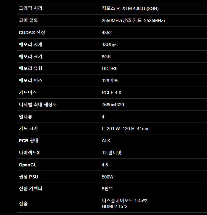 기가바이트 지포스 RTX 4060 Ti WINDFORCE OC D6 8GB 그래픽카드(대박할인) 이미지 5