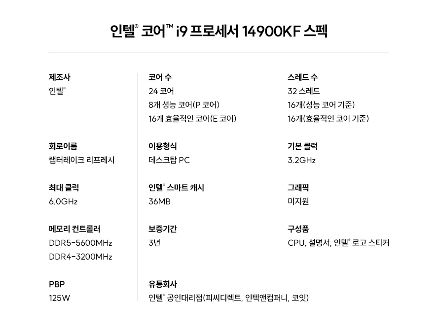 정품박스 인텔 코어 i9-14900KF CPU 랩터레이크 리프레시 이미지 10