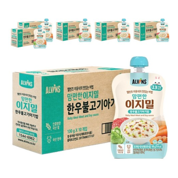 엘빈즈 이지밀 맘편한 파우치 이유식 13개월이상 한우불고기아기밥 10p, 6개, 한우불고기맛 이미지 1