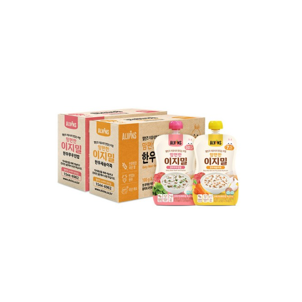 엘빈즈 맘편한 이지밀 7~10개월 이상 한우새송이죽 10p + 한우무우진밥 10p 파우치 이유식 세트, 한우, 한우, 1세트 이미지 1